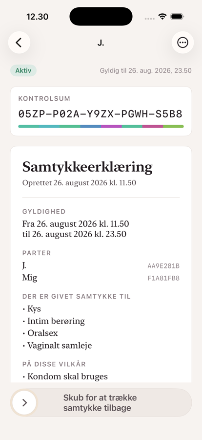 Skærm: erklæringen som dokument med segl